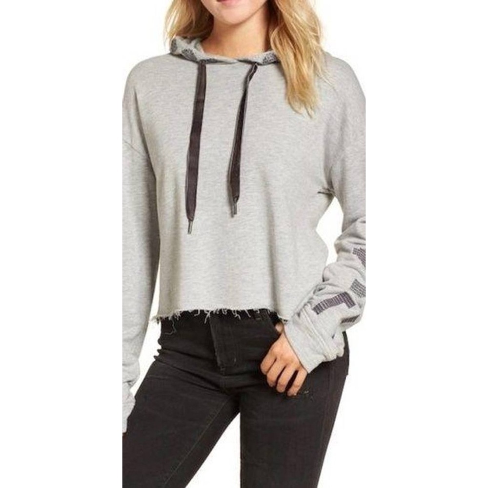 Rails Shaw Embroidered Raw Hem Gray Hoodie Sweatshirt